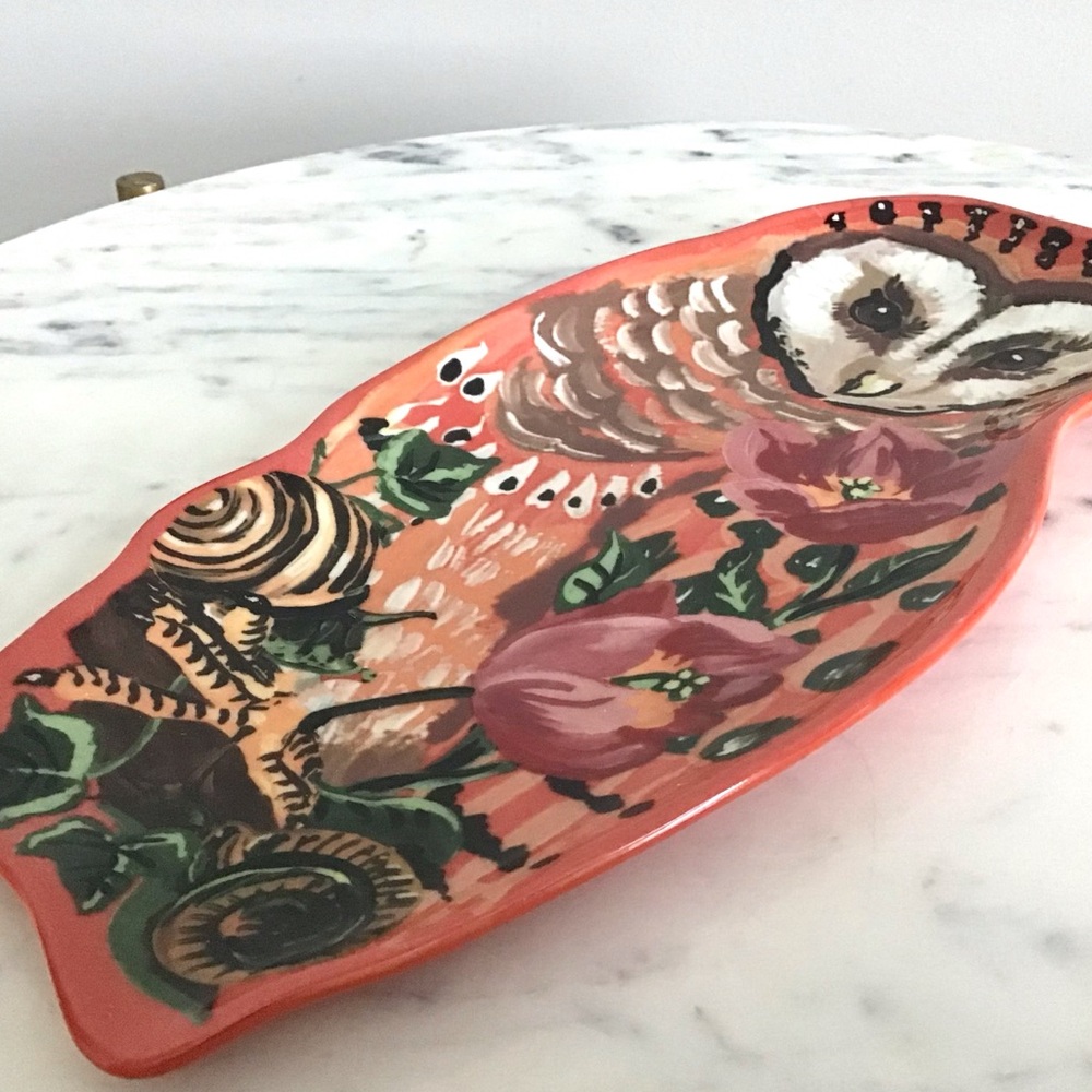 RARE Anthropologie Nathalie Lete Spoon Rest Owl Handpainted Stoneware NIB NWT - Picture 8 of 10